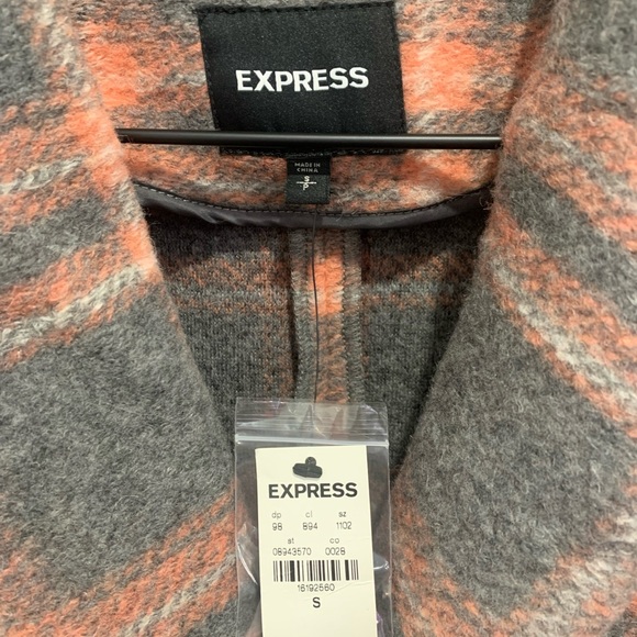 NWT Express Gray and Pink Plaid Coat - Picture 3 of 5